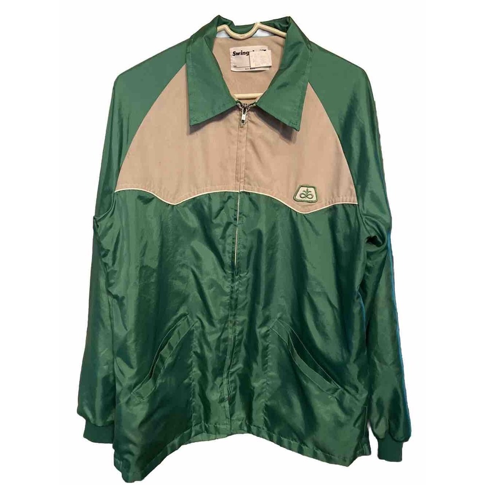 Vintage 1980s Pioneer Seed Swingster Full Zip Satin Windbreaker Green Jacket L